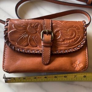 Brown Leather Floral Embossed Western-ish Crossbody Bag